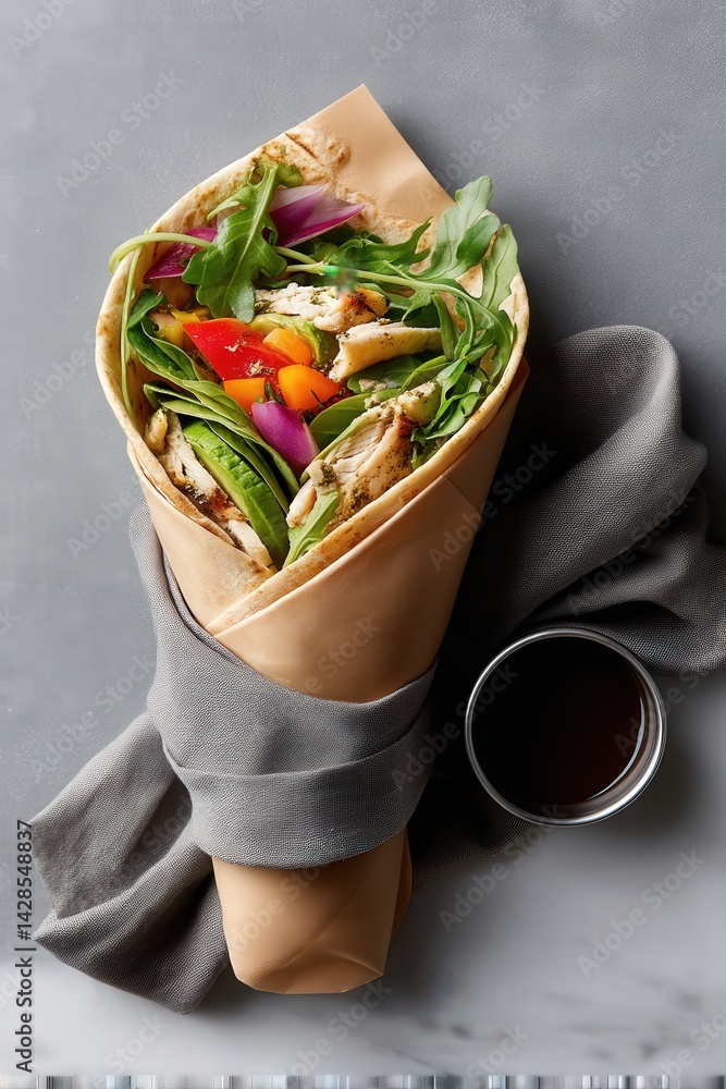 Fresh Salad Wrap with Colorful Vegetables and Healthy Greens