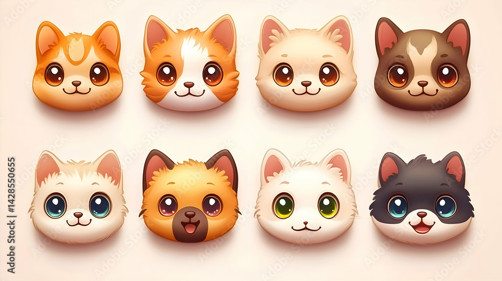 Fototapeta premium Cute Cat Faces Collection