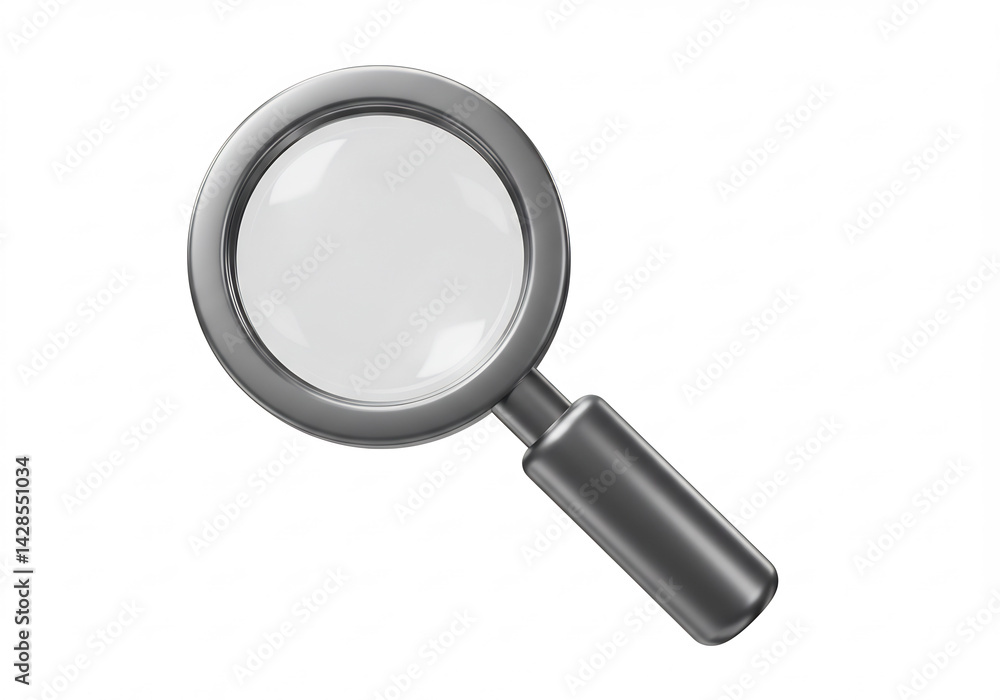 Grey Metal Magnifying Glass on White Background Grey Metal Magnifying Glass on White Background