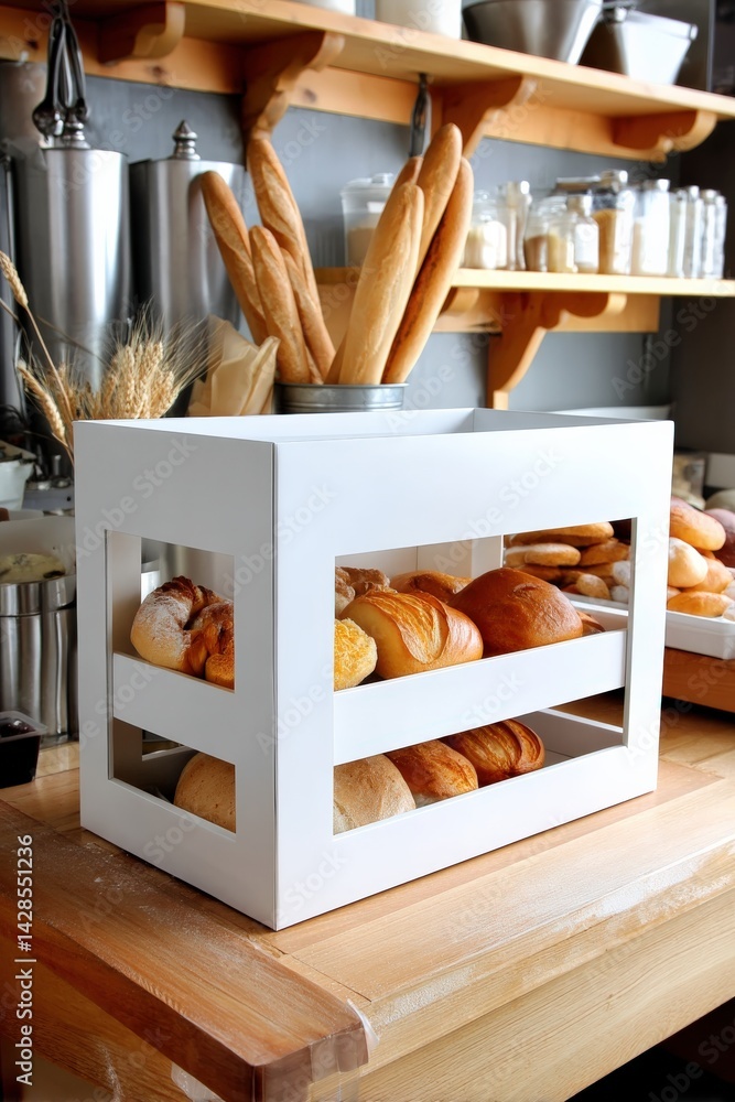 Freshly Baked Bread Display in Modern Kitchen Setting