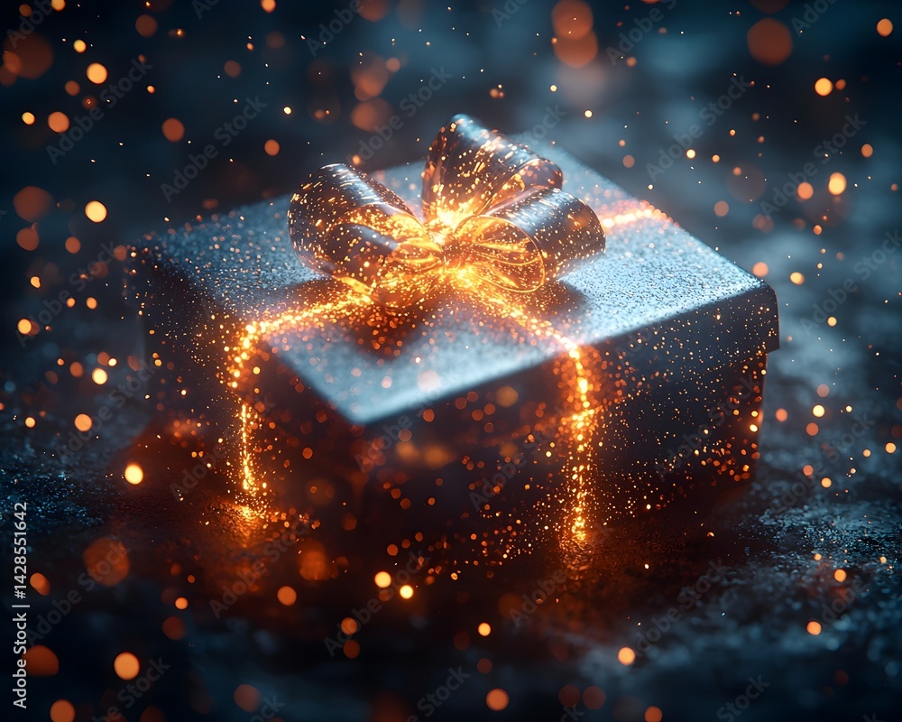 Floating gift box with glowing holographic edges