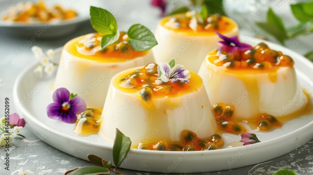 a delicate plate of vanilla panna cotta a delicate plate of vanilla panna cotta