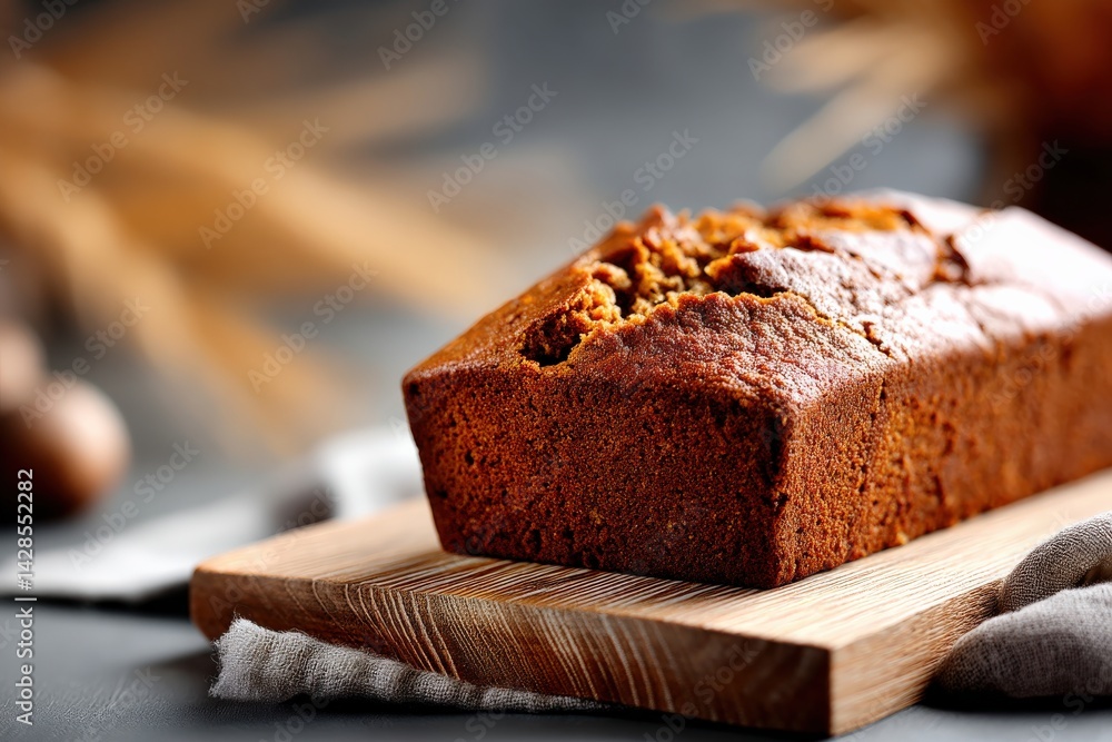 Freshly Baked Loaf of Sweet Spiced Bread on Wooden Cutting Board