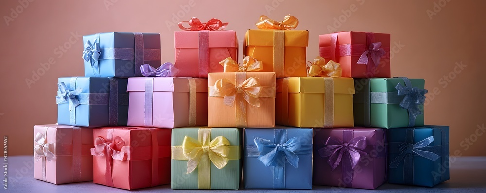 Vibrant Pyramid of Colorful Gift Boxes
