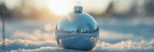 Obraz na płótnie Empty christmas bauble over the winter, snowy background w salonie