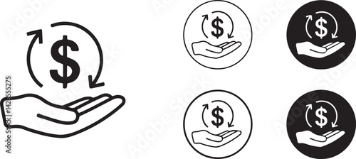 Hand Holding Dollar Sign with Circular Arrows Financial Icon Set