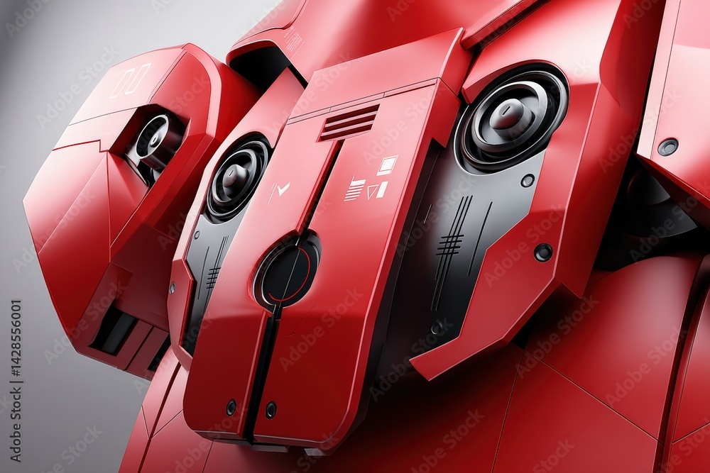 Futuristic Red Mechanical Design with Advanced Technology Elements
