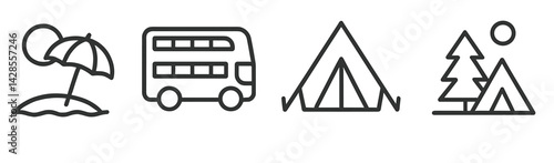 Icons representing outdoor activities like camping, beach outings, and travel opportunities during summer