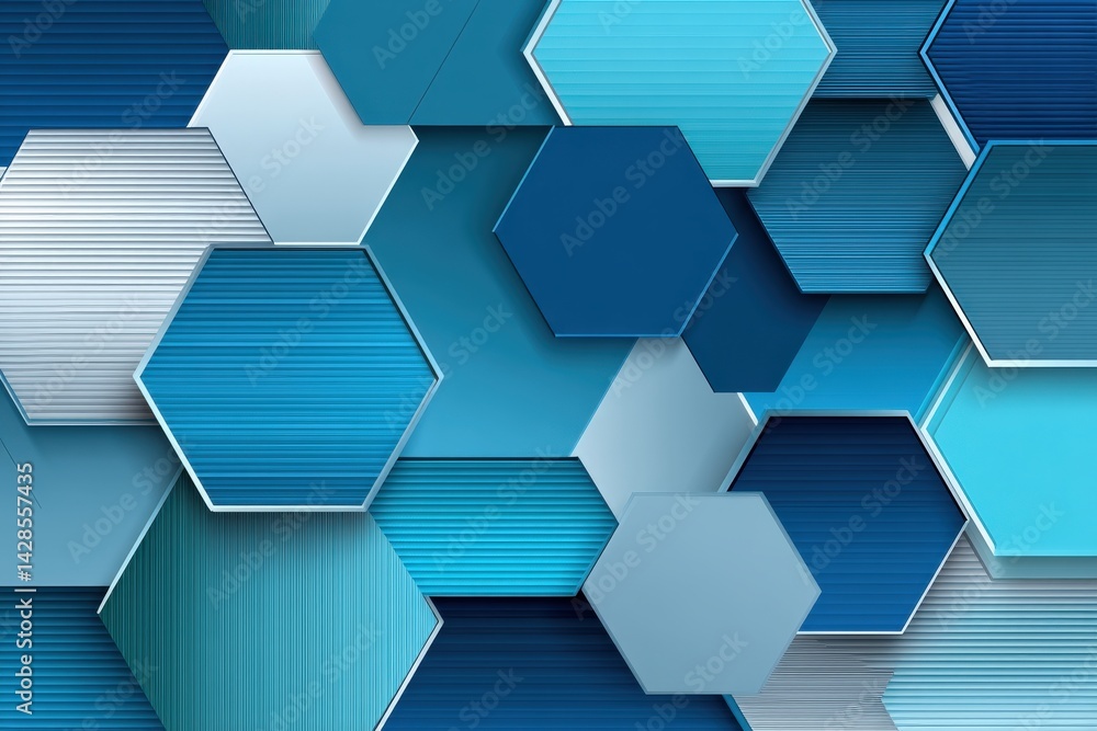 Geometric Pattern of Blue and Teal Hexagons with Different Textures