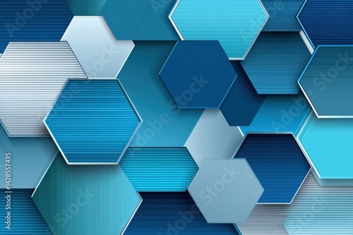 Obraz na płótnie Geometric Pattern of Blue and Teal Hexagons with Different Textures w salonie