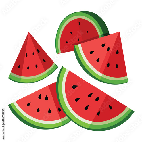 American watermelon slices set shilhotee vector isolated on white background