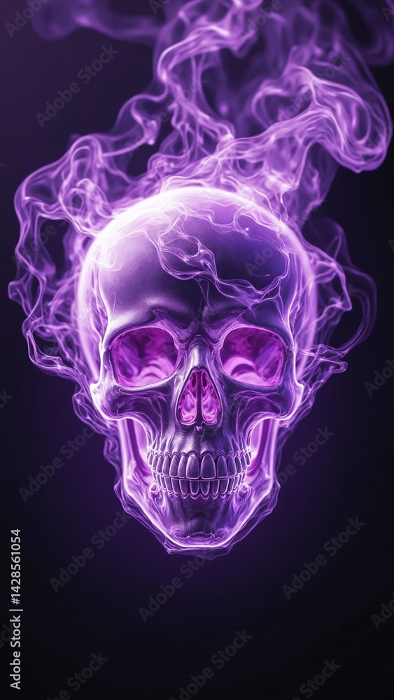 Fototapeta premium A vibrant purple skull surrounded by swirling smoke, creating a mystical atmosphere