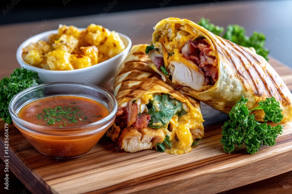 Grilled Chicken Wrap with Cheese, Bacon, and Spicy Salsa Delight
