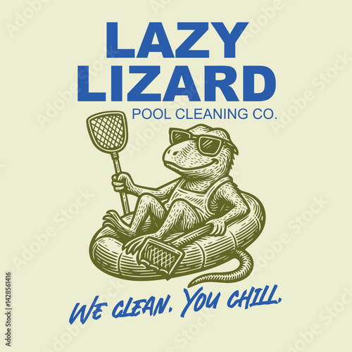 lazy lizard pool cleaning print t-shirt design vector