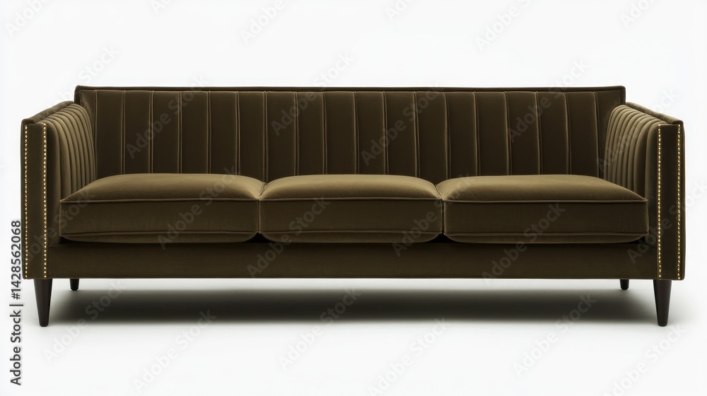 Elegant Olive Green Velvet Sofa with Channel Tufting Elegant Olive Green Velvet Sofa with Channel Tufting
