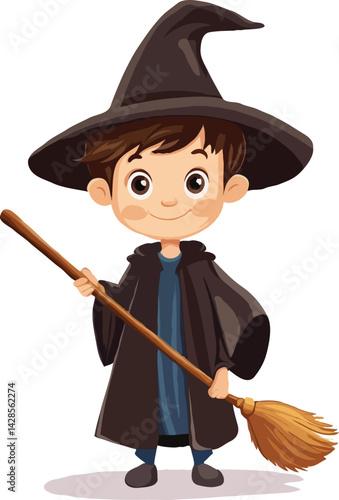 halloween witch with broom