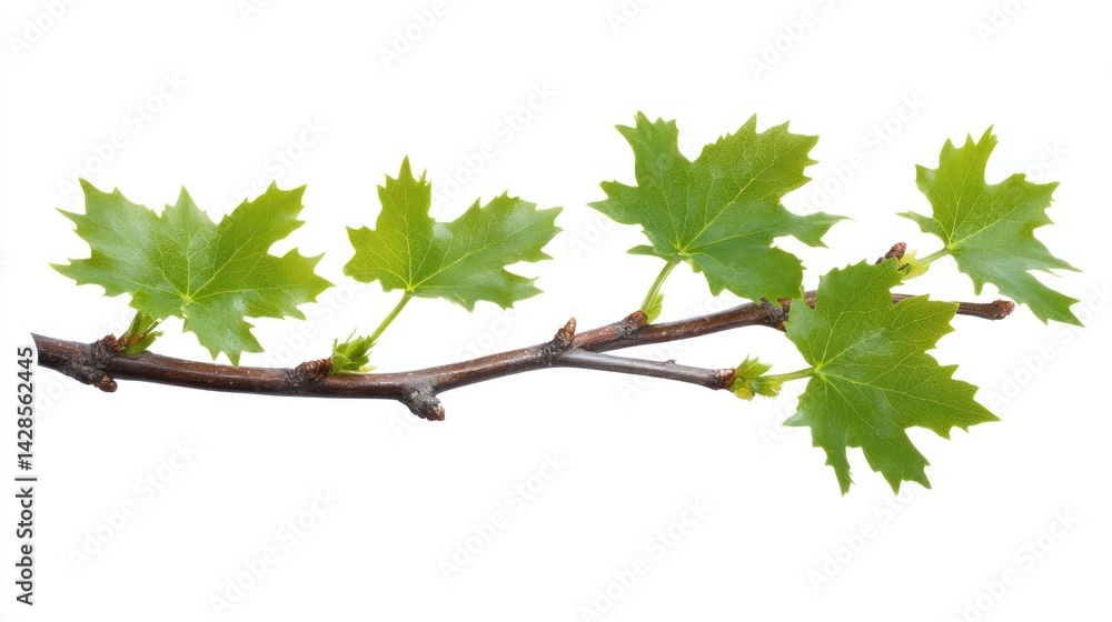 Vibrant Spring Branch with Fresh Green Maple Leaves Vibrant Spring Branch with Fresh Green Maple Leaves