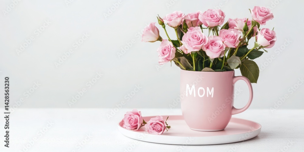 custom made wallpaper toronto digitalPink Roses in a Pink Mug on a White Table