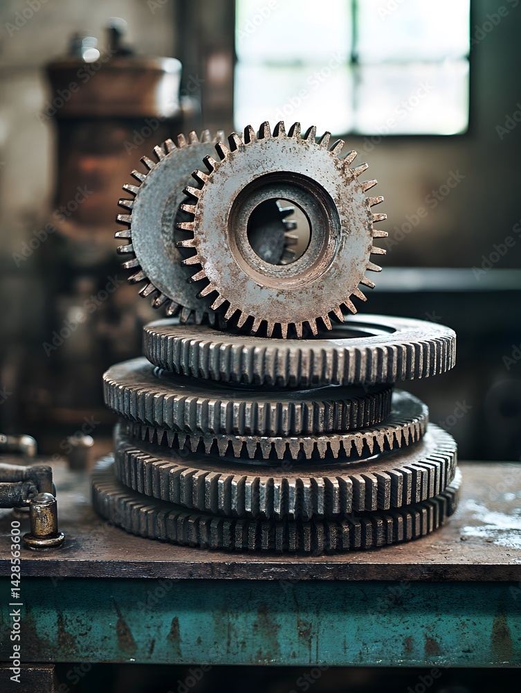 Rusty Mechanical Gears Close-Up: Industrial Machinery Parts and Components Rusty Mechanical Gears Close-Up: Industrial Machinery Parts and Components