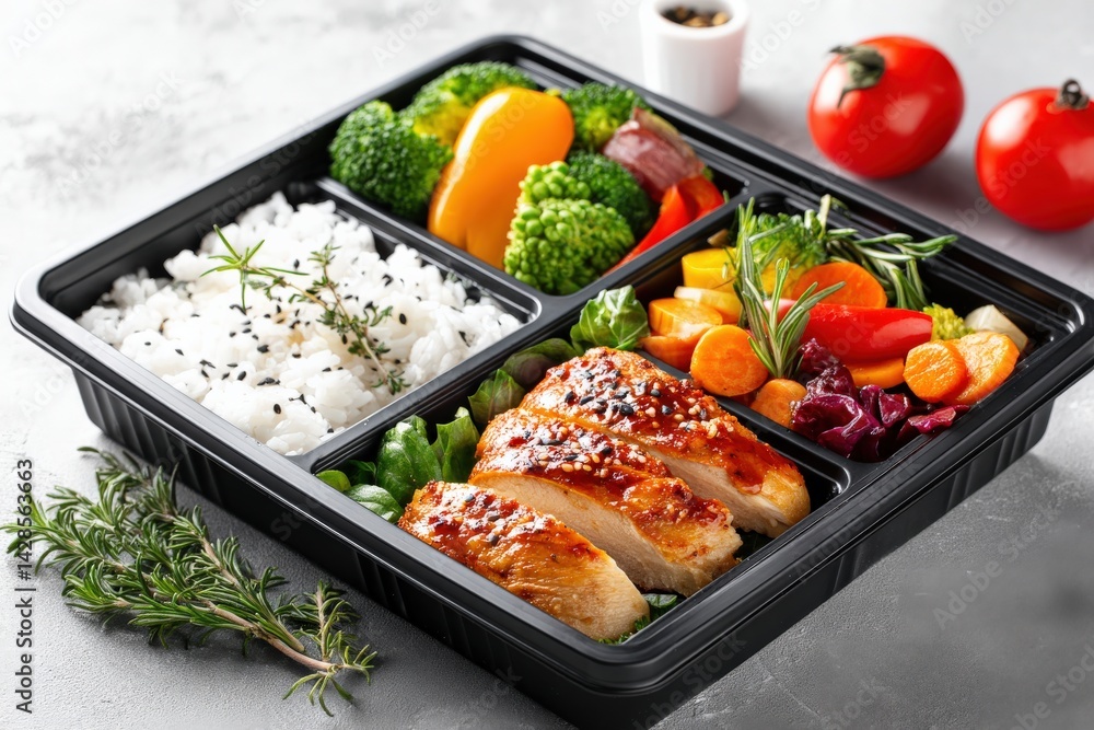 Healthy Chicken Meal Prep with Colorful Vegetables and Rice