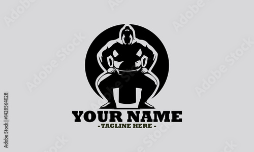 illustration of a robust sumo wrestler in a traditional crouching stance within a circular frame. sumo sport concept, Japanese sumo wrestling vector illustration and logo sumo vector design