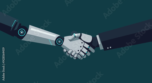 A Robot hand shake in a blue isolated background
