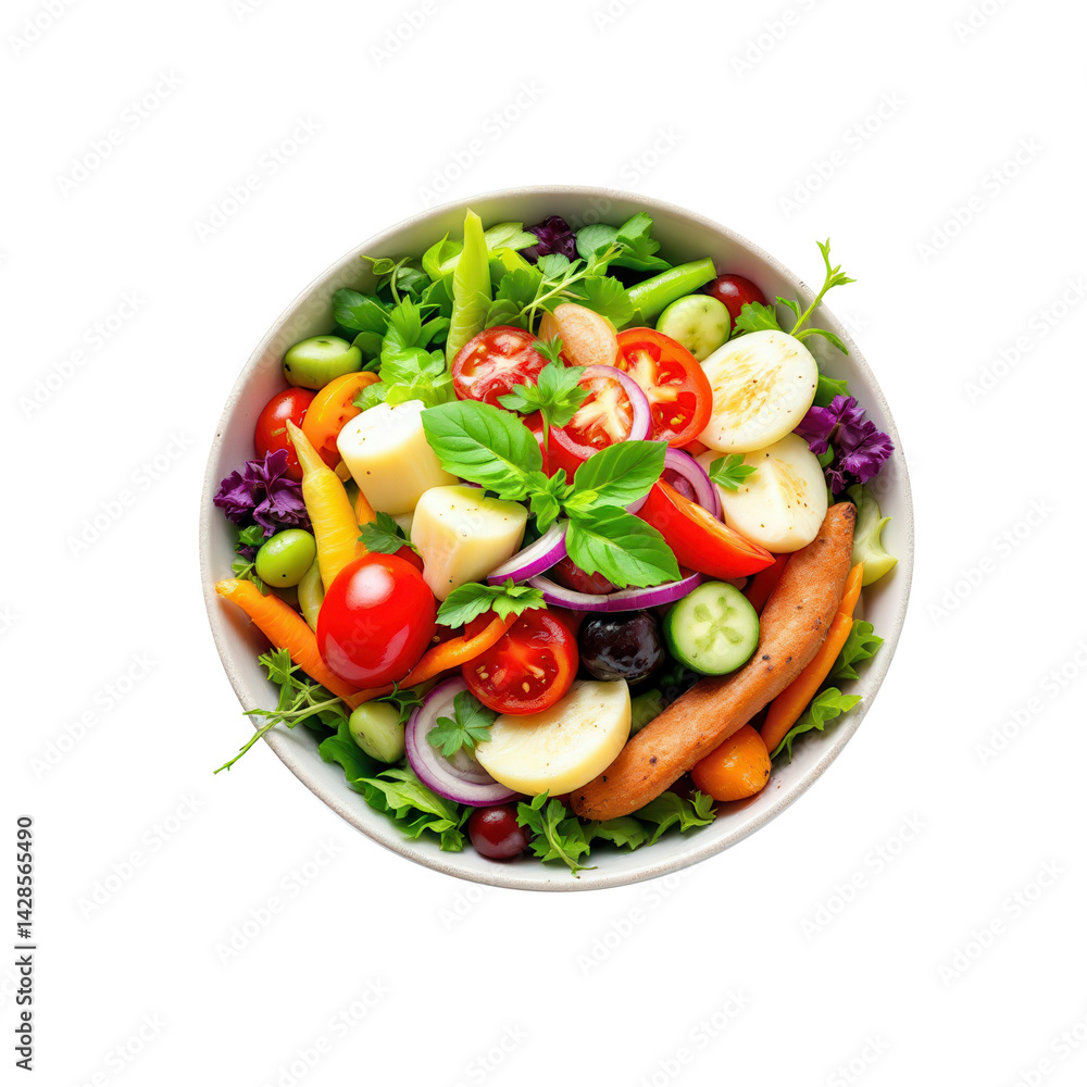 Bowl of Salad with Fresh Vegetables on Transparent Background Bowl of Salad with Fresh Vegetables on Transparent Background