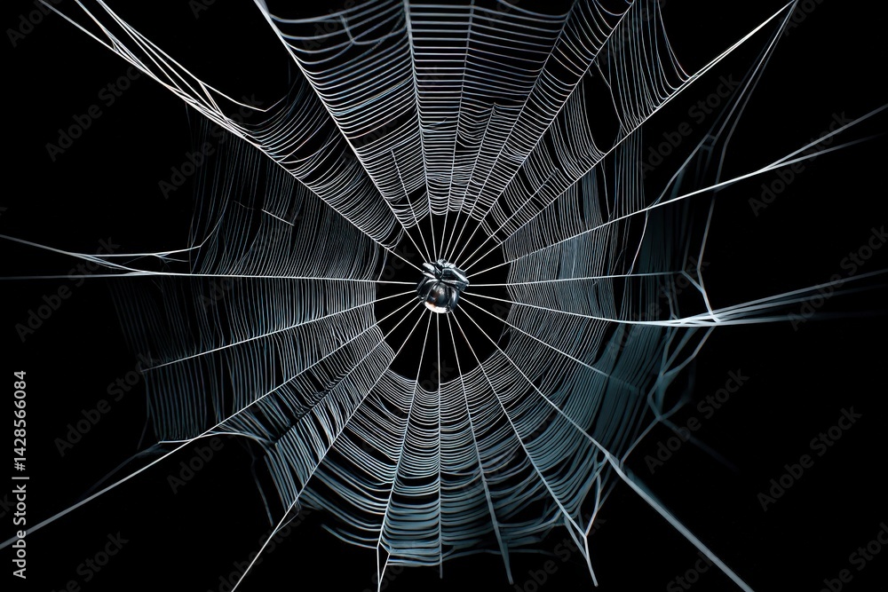 Intricate Close-Up of a Beautiful Spider Web on a Dark Background
