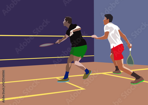 Obraz na płótnie Squash players in action. Vector illustration in flat style. w salonie