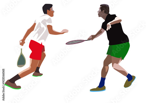 Obraz na płótnie Squash players in action. Vector illustration in flat style. w salonie