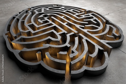 Obraz na płótnie Intricate Maze Design Shaped Like Human Brain on Concrete Surface w salonie