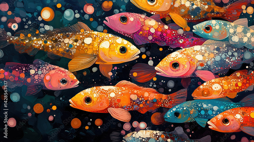 Colorful fish swimming together in a vibrant underwater scene