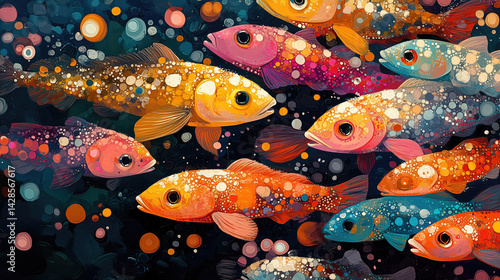 Obraz na płótnie Colorful fish swimming together in a vibrant underwater scene w salonie