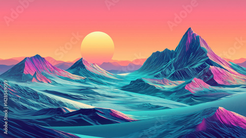 Obraz na płótnie Fantasy alien planet. Mountain and sunset. w salonie