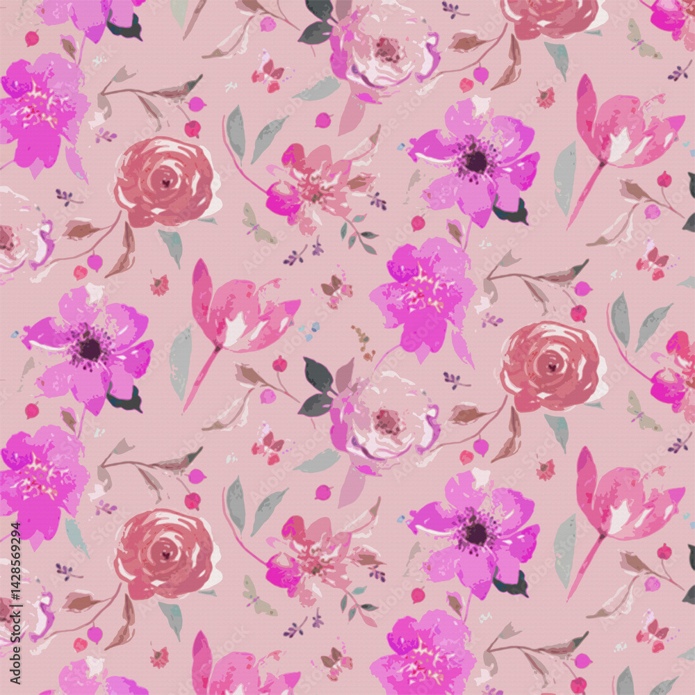 Seamless Floral and Leaf Pattern with Elegant Textures Seamless Floral and Leaf Pattern with Elegant Textures