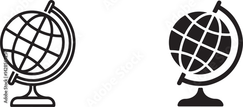Globe Icon Set Line Art and Solid Style