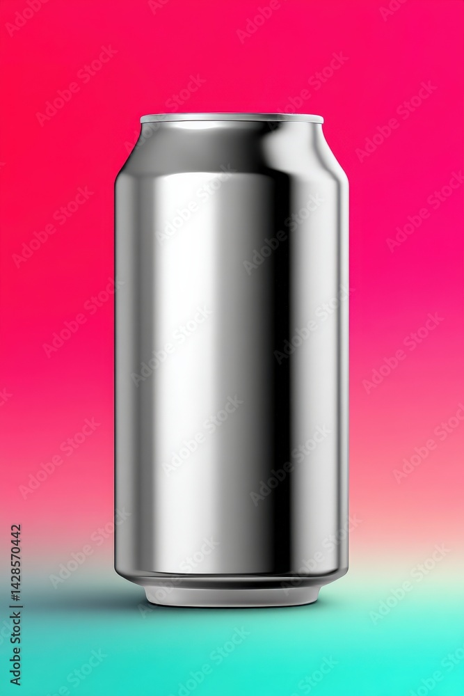 Metallic Aluminum Can Isolated on Bright Colorful Background