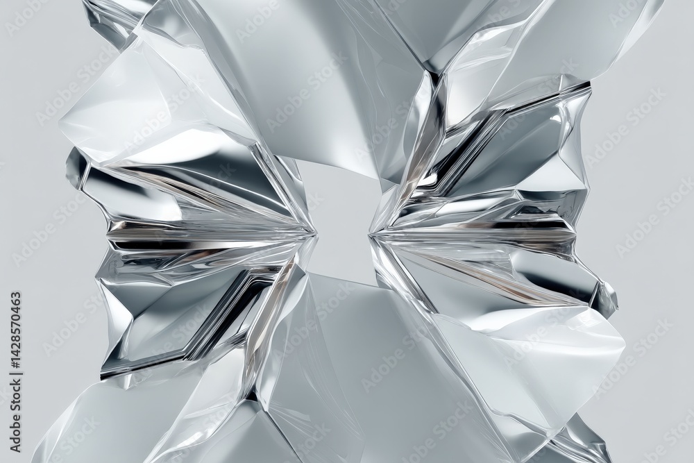 Metallic Abstract Sculpture with Shiny Crumpled Surface Detail