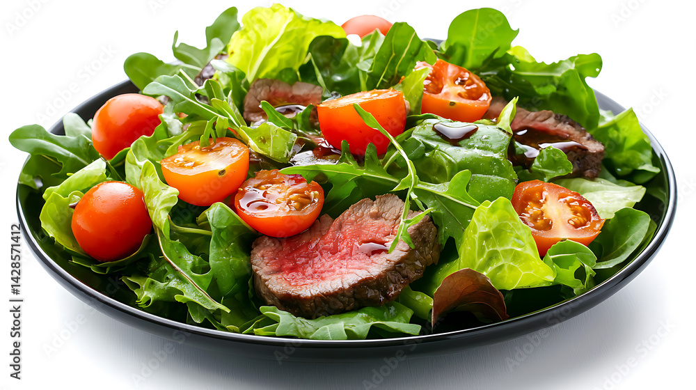 Delicious salad with steak and cherry tomatoes culinary delight home kitchen fresh ingredients close-up healthy eating Delicious salad with steak and cherry tomatoes culinary delight home kitchen fresh ingredients close-up healthy eating