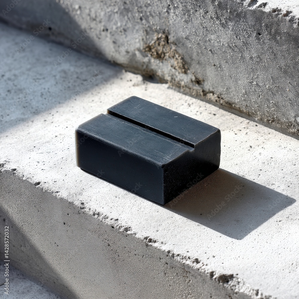Minimalist black object on a concrete surface with natural light