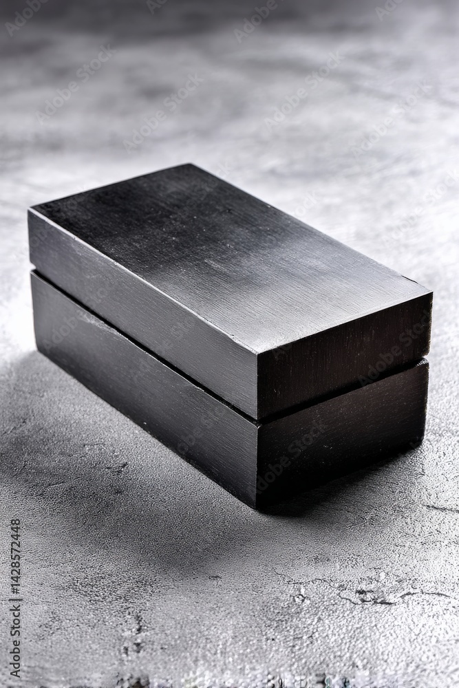 Minimalist Black Wooden Box on Textured Gray Surface for Display