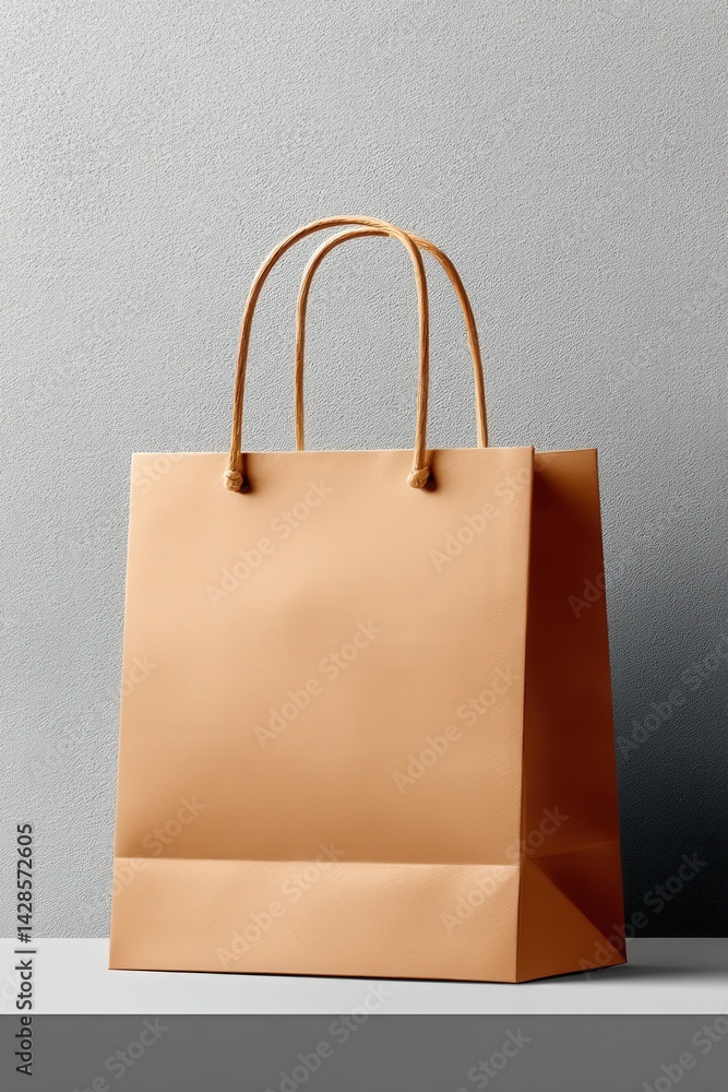 Minimalist Brown Paper Bag on Gray Surface for Retail or Gift Use