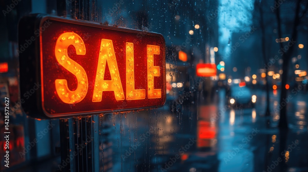 Red Sale Sign Close-up in City Street for Retail and Shopping Photography. Red Sale Sign Close-up in City Street for Retail and Shopping Photography.