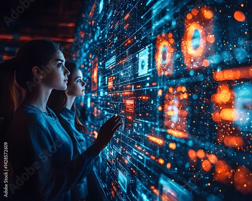 Obraz na płótnie Data analysts collaborating on a virtual dashboard to detect financial fraud w salonie