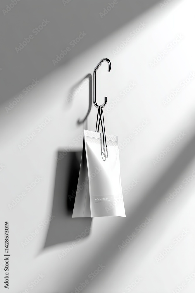 Minimalist Design of White Bag Hanging with Metal Clip in Light