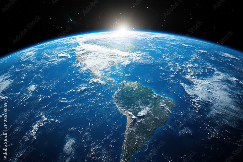 View of Planet Earth showcasing South America from space during daylight View of Planet Earth showcasing South America from space during daylight