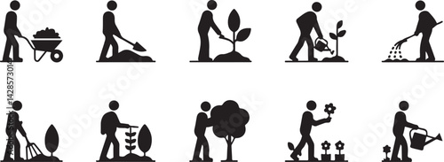 Gardening Activities Icon Set Planting, Watering, and More