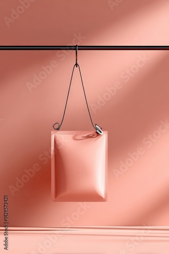 Obraz na płótnie Minimalist Pink Display of Hanging Bag on Simple Background w salonie