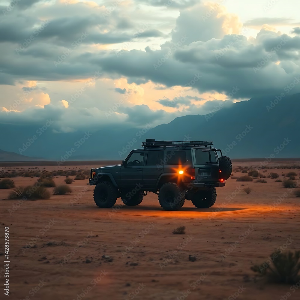Fototapeta premium Off-Road SUV in Desert Mountain Landscape