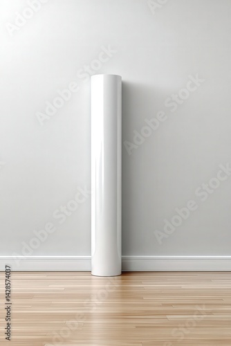 Obraz na płótnie Minimalist White Column on Light Wood Floor Against Gray Wall w salonie